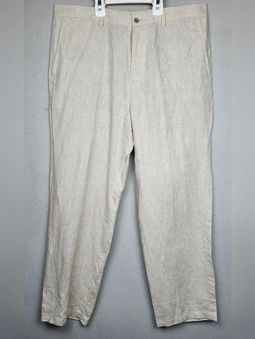 Tasso Elba Men’s 100% Linen Pants Sz 34x30 Beige Natural Flat Front Lightweight